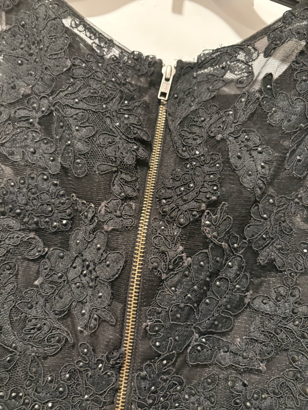 Sherri Hill Black Lace Top and Polka Dot Cocktail Dress with Gold Zipper Detail - Picture 5 of 6